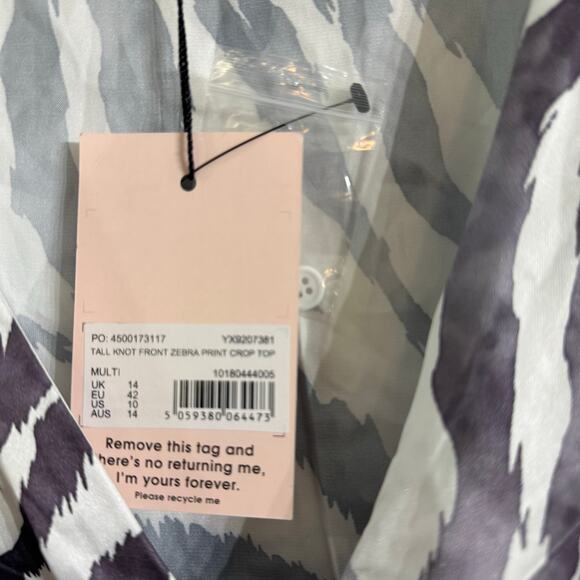 Misguided Tall Knot Front Zebra Print Crop Top Size 10 New - Picture 3 of 7